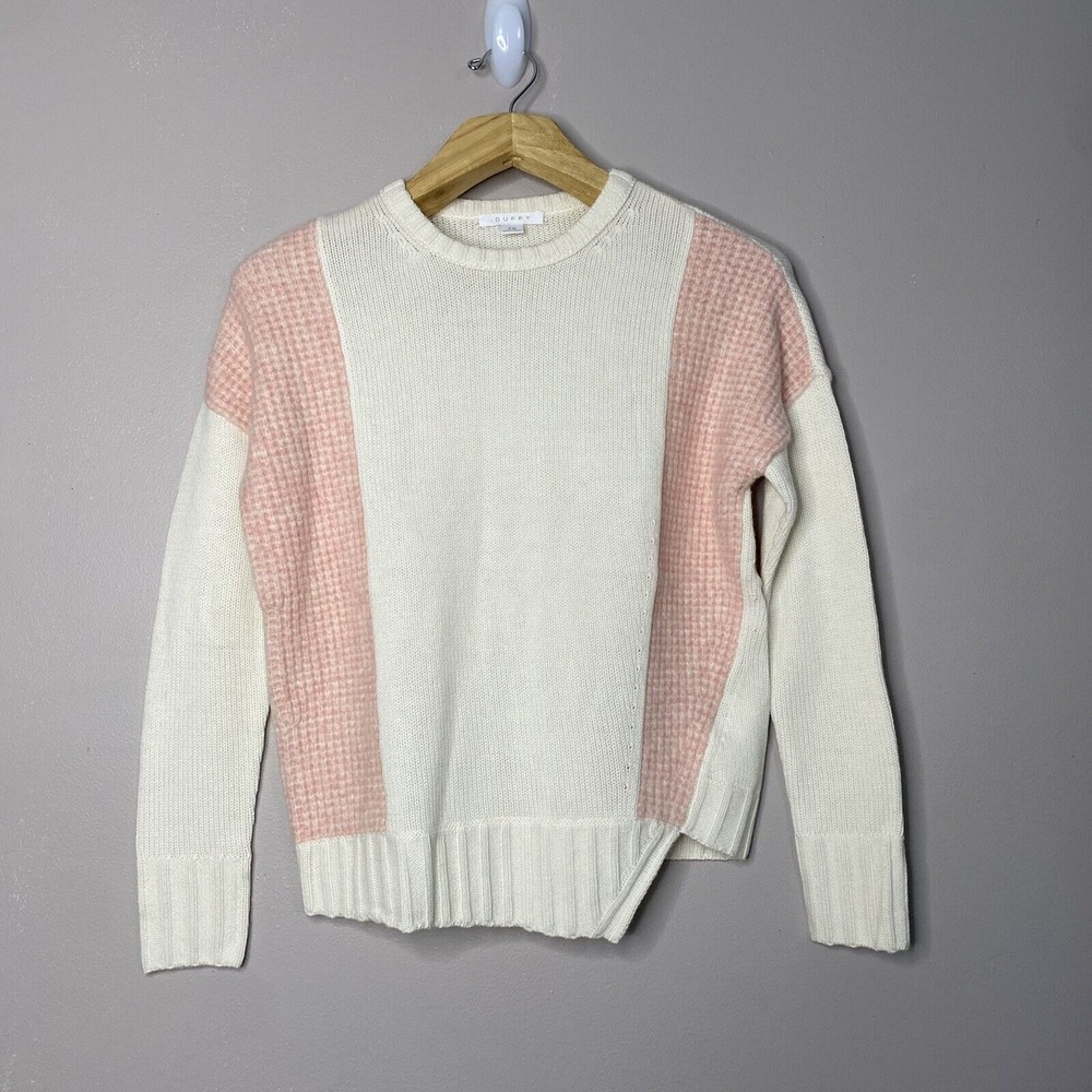 Duffy Women's Pullover  Ivory‎ Pink Long Sleeve Sweater Size XS